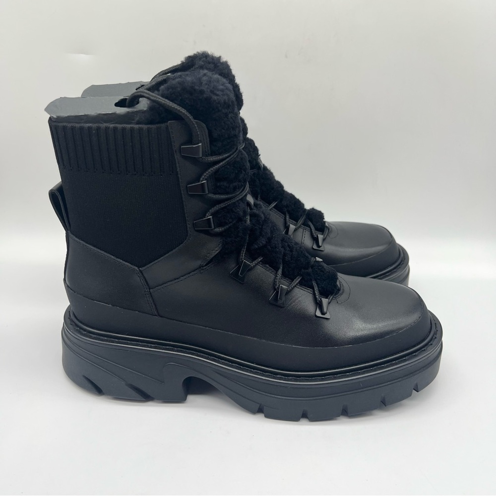 MARC FISHER Womens Size 8.5 Black Leather Lace Up Lug Sole Combat Winter Boots